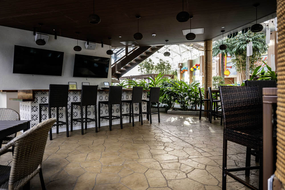 Dining area with Tuscan Wood Plank floor at Island Waterpark