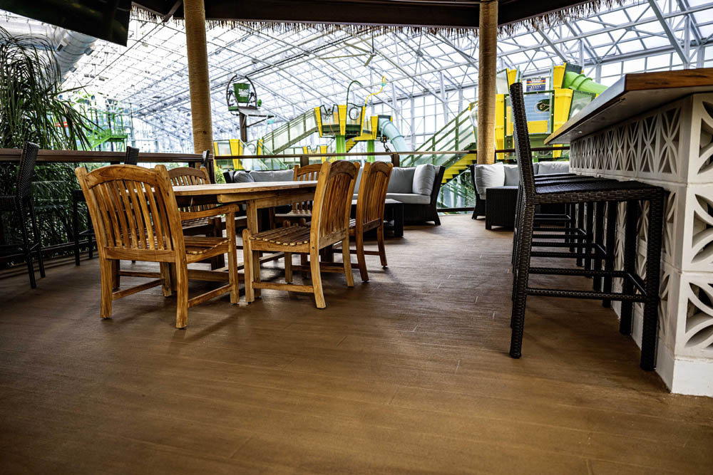 Elevated dining deck with Tuscan Wood Plank flooring