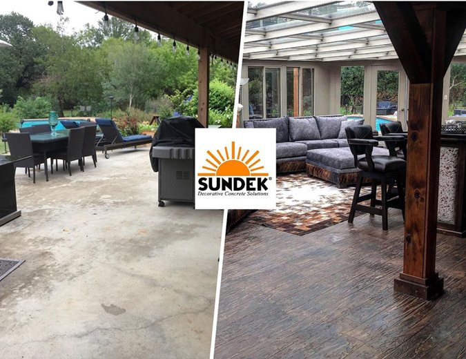 before and after concrete resurfacing wood look