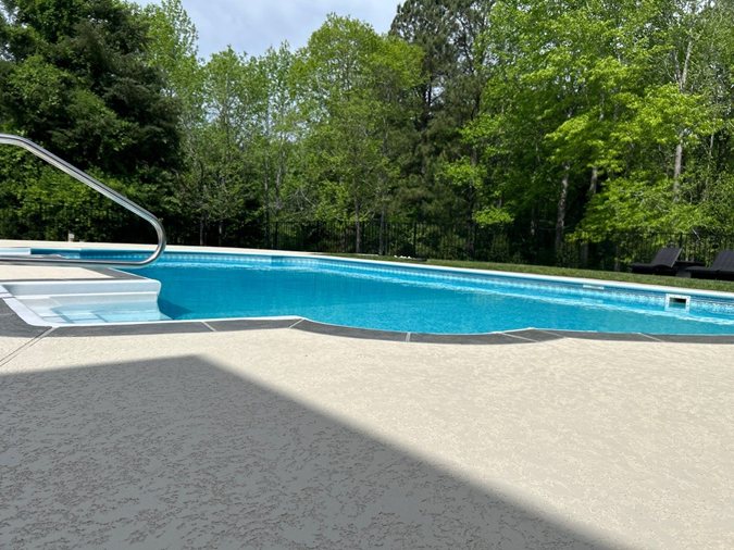 Slip-resistant pool deck coating in Bone White