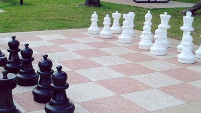 Concrete overlay with chess board